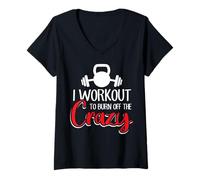 Mujer I Workout To Burn Off The Crazy Funny Fitness Gift Gym Camiseta Cuello V