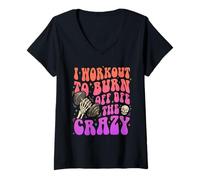 Mujer I Workout To Burn Off The Crazy Funny Skeleton Gym Retro Camiseta Cuello V