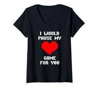 Mujer I Would Pause My Game For You Corazones De Píxeles Amor Camiseta Cuello V
