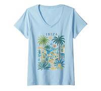 Mujer Ibiza Camiseta Acuarela Islas Baleares Ropa Viaje Camiseta Cuello V
