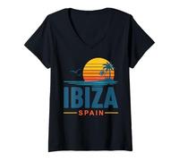 Mujer Ibiza España Retro Sunset Vacaciones Camiseta Cuello V