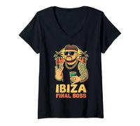 Mujer Ibiza Final Boss Disco Party Beach Summer Camiseta Cuello V