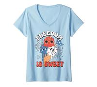 Mujer Ice Cream Party Freedom Is Sweet Treat Celebration Camiseta Cuello V