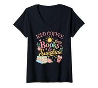 Mujer Iced Coffee Books & Sunshine Summer Reading Spicy Book Girl Camiseta Cuello V