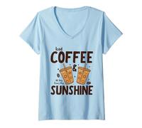 Mujer Iced Coffee & Sunshine Every Day All Day Funny Summer Camiseta Cuello V
