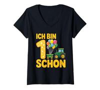 Mujer Ich Bin Schon 1 - Traje de Tractor para niños de 1º cumpleaños Camiseta Cuello V
