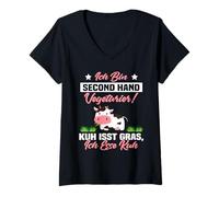 Mujer Ich Bin Second Hand Vegetarier Vaca Come Hierba ich Esse Vaca Camiseta Cuello V