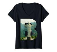 Mujer Iconic Brasil Paisaje Cristo Redentor Letra B Camiseta Cuello V