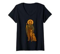 Mujer Icono católico Cristiano de San Roque Camiseta Cuello V