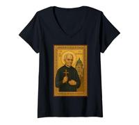 Mujer Ícono católico Romano de San Andrés de Montreal Camiseta Cuello V