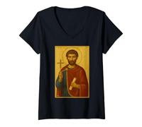 Mujer Icono Cristiano ortodoxo del San Justino Mártir Camiseta Cuello V
