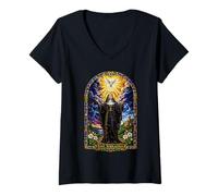 Mujer Icono de Arte católico gótico católico Paloma Santa escolástica Camiseta Cuello V
