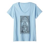 Mujer Icono de Magdalena con Calavera de halo bajo Arco gótico Camiseta Cuello V