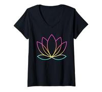 Mujer Icono De Meditación Zen Minimalista Esquema De Loto De Gradiente Ancho Camiseta Cuello V