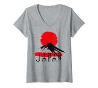 Mujer Icono de Viaje al Atardecer del Monte Fuji de Japón para Amantes de la Cultura Camiseta Cuello V