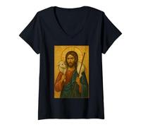 Mujer Ícono ortodoxo de Jesucristo el Buen Pastor Camiseta Cuello V