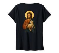 Mujer Icono ortodoxo de Jesucristo el Buen Pastor Camiseta Cuello V