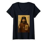 Mujer Ícono ortodoxo de Saint John Maximovitch Camiseta Cuello V