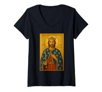 Mujer Icono ortodoxo de San Luis de Francia Camiseta Cuello V