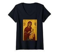 Mujer Icono ortodoxo de Theotokos Fovera Prostasia Camiseta Cuello V