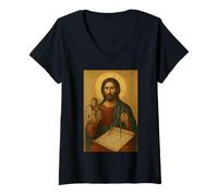 Mujer Ícono ortodoxo Griego Jesucristo el Arquitecto divino Camiseta Cuello V