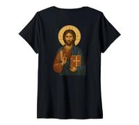 Mujer Icono ortodoxo Jesucristo el Maestro Camiseta Cuello V