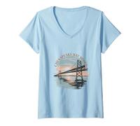 Mujer Icono Vintage de Maryland al Amanecer del Puente de la bahía de Chesapeake Camiseta Cuello V