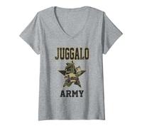 Mujer ICP Juggalo Army Hatchetman Camo Print Lettering Horrorcore Camiseta Cuello V