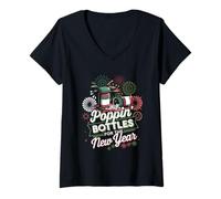 Mujer ICU Enfermeras Poppin Botellas para La Nochevieja PICU ER Camiseta Cuello V