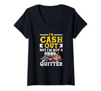 Mujer ID Cash out No Una Ranura de Ruleta de Casino Quitter Camiseta Cuello V