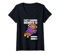 Mujer ID de Miembro de Cozy Gaming Club Bear Camiseta Cuello V