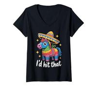 Mujer ID Hit That Pinata Sombrero Lindo Cinco de Mayo Fiesta Humor Camiseta Cuello V