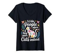 Mujer I'D Like People More If They were Cats Instead - Camiseta Cuello V