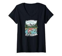 Mujer I'D Rather Be Fly Fishing Trout Mountains River Outdoors Camiseta Cuello V