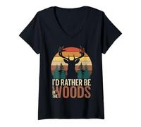 Mujer I'D Rather Be In The Woods Funny Camping Hiking Outdoors Camiseta Cuello V