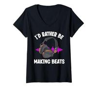 Mujer I'D Rather Be Making Beats Funny Productor Musical Camiseta Cuello V