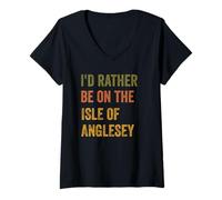 Mujer I'D Rather Be On The Isle of Anglesey Retro Vintage Texto Camiseta Cuello V