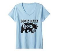 Mujer Idea de regalo para el día de la madre de mamá oso madrastra de hijo e hija Camiseta Cuello V