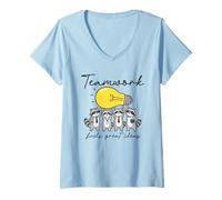 Mujer Idea de Trabajo en Equipo con Raccoon, colaboración con Bombillas Camiseta Cuello V