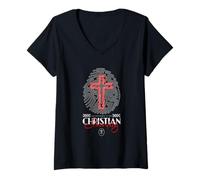 Mujer Identidad Cristiana Gálatas 2:20 Nacido de nuevo Arte basado en la fe Camiseta Cuello V