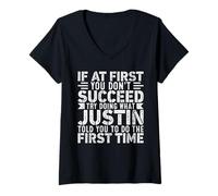 Mujer If At First You Don't Succeed Try Doing What Funny Justin Camiseta Cuello V