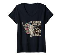 Mujer If Genders Confuse You Go Milk a Bull Funny Vintage Hombres Camiseta Cuello V