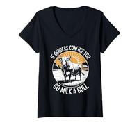 Mujer If Genders Confuse You Go Milk a Bull Sátira Toro Rural Camiseta Cuello V