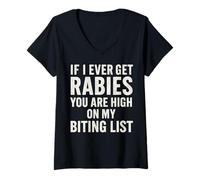 Mujer If I Ever Get Rabies Funny Raccoon Biting Quote Camiseta Cuello V