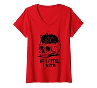 Mujer If I Fits I Sits Cat Skull Funny Gothic Dark Meme Humor 2 Camiseta Cuello V