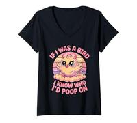 Mujer If I Was a Bird I Know Who I'd Poop On Kawaii Quote Meme Camiseta Cuello V