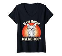 Mujer If I'm Moody Give Me Foody Funny Hangry Chihuahua Camiseta Cuello V