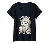 Mujer If I'm Moody Give Me Foody Funny Hangry Zarigüeya Camiseta Cuello V