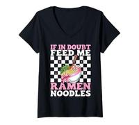 Mujer If In Doubt Feed Me Ramen Fideos Almuerzo Instantáneo Japonés Camiseta Cuello V