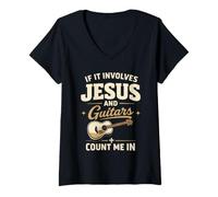 Mujer If It Involves Jesus and Guitars Guitarist Christian Music Camiseta Cuello V